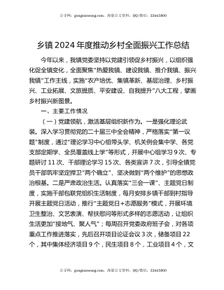 乡镇2024年度推动乡村全面振兴工作总结