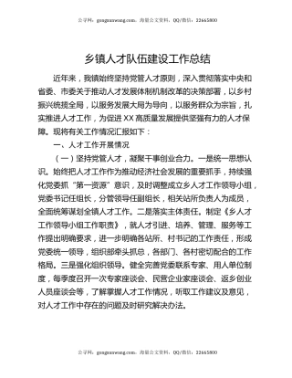 乡镇人才队伍建设工作总结