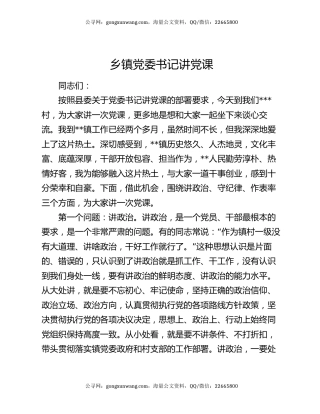 乡镇党委书记讲党课