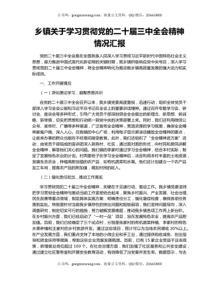 乡镇关于学习贯彻党的二十届三中全会精神情况汇报