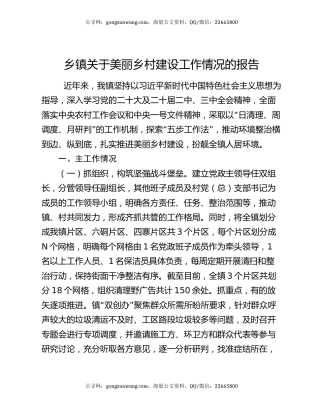 乡镇关于美丽乡村建设工作情况的报告