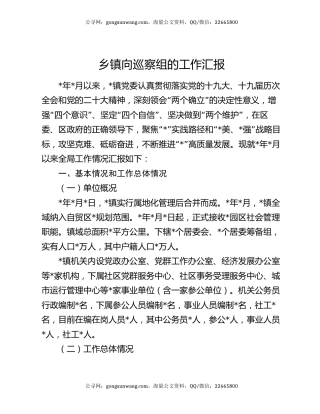 乡镇向巡察组的工作汇报