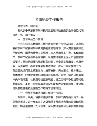 乡镇纪委工作报告