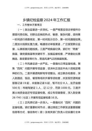 乡镇纪检监察2024年工作汇报