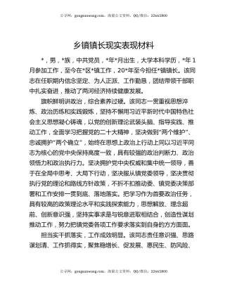 乡镇镇长现实表现材料