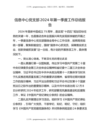 信息中心党支部2024年第一季度工作总结报告