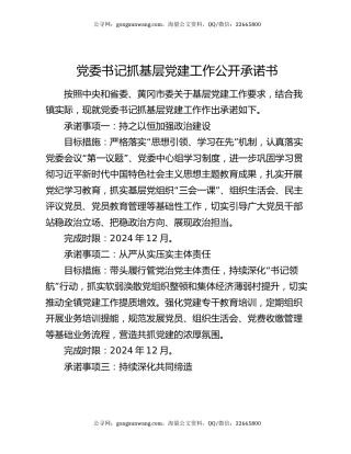党委书记抓基层党建工作公开承诺书