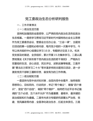 党工委政治生态分析研判报告