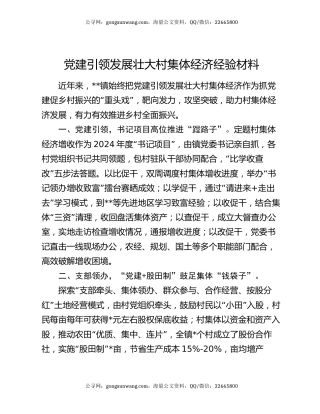 党建引领发展壮大村集体经济经验材料
