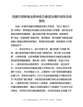 党建引领新就业群体助力基层治理阶段性总结报告