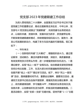 党支部2023年党建联建工作总结