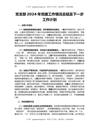 党支部2024年党建工作情况总结及下一步工作计划