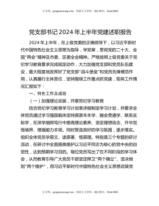 党支部书记2024年上半年党建述职报告