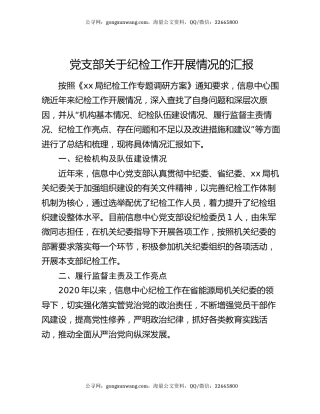 党支部关于纪检工作开展情况的汇报