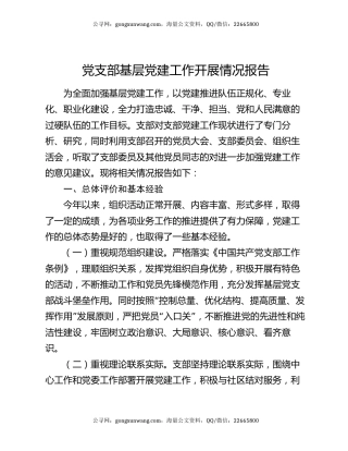 党支部基层党建工作开展情况报告