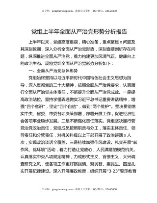 党组上半年全面从严治党形势分析报告