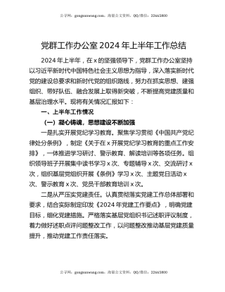 党群工作办公室2024年上半年工作总结
