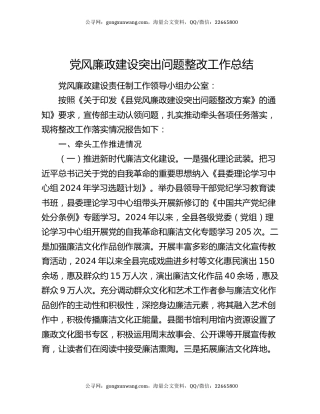 党风廉政建设突出问题整改工作总结