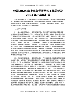 公司2024年上半年党委组织工作总结及2024年下半年打算
