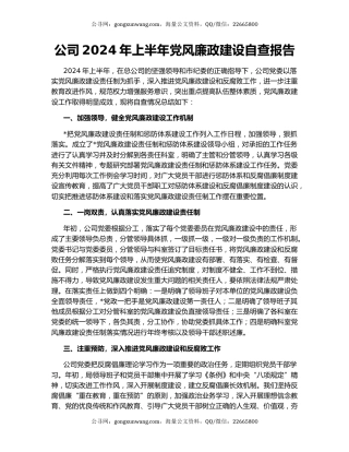 公司2024年上半年党风廉政建设自查报告