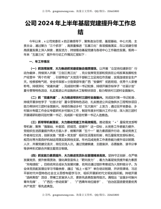 公司2024年上半年基层党建提升年工作总结