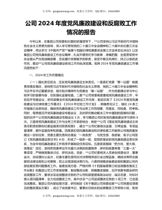 公司2024年度党风廉政建设和反腐败工作情况的报告
