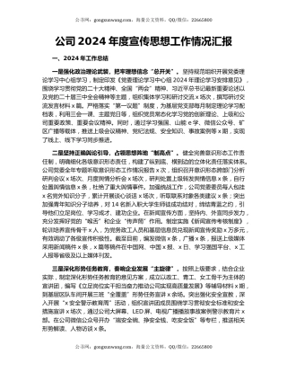 公司2024年度宣传思想工作情况汇报