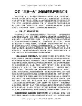 公司“三重一大”决策制度执行情况汇报
