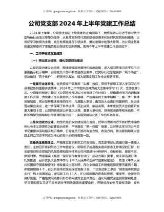 公司党支部2024年上半年党建工作总结
