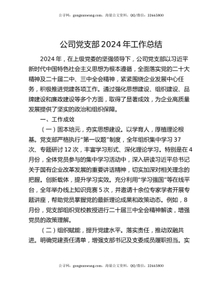 公司党支部2024年工作总结
