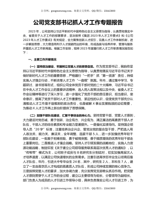 公司党支部书记抓人才工作专题报告