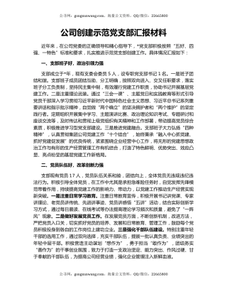 公司创建示范党支部汇报材料