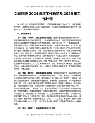 公司团委2024年度工作总结及2025年工作计划