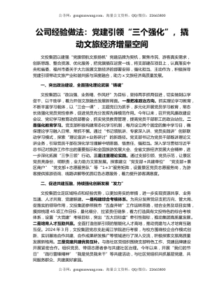 公司经验做法：党建引领“三个强化”，撬动文旅经济增量空间