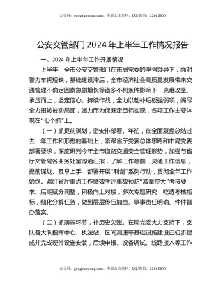 公安交管部门2024年上半年工作情况报告