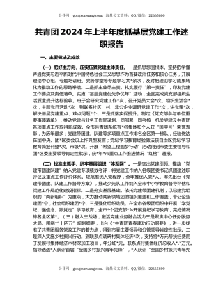 共青团2024年上半年度抓基层党建工作述职报告