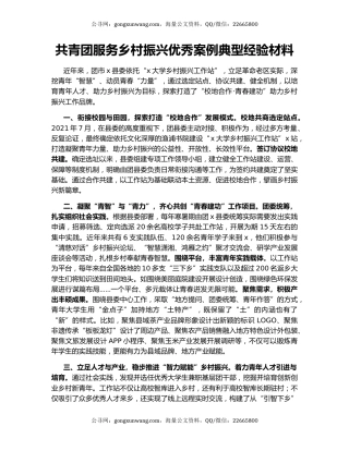 共青团服务乡村振兴优秀案例典型经验材料