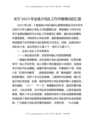 关于2023年全县少先队工作开展情况的汇报