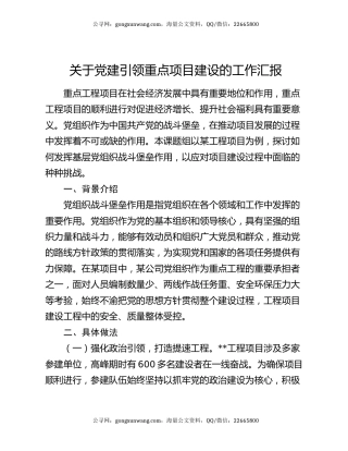 关于党建引领重点项目建设的工作汇报