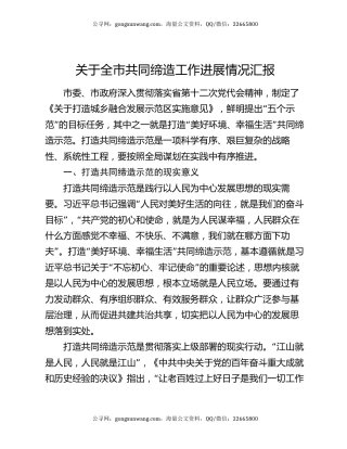 关于全市共同缔造工作进展情况汇报