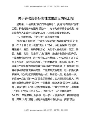 关于养老服务标志性成果建设情况汇报