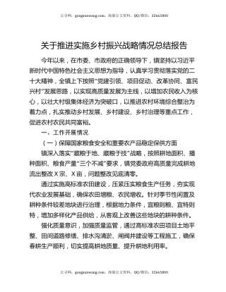 关于推进实施乡村振兴战略情况总结报告