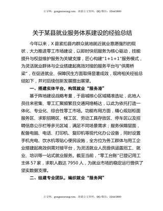 关于某县就业服务体系建设的经验总结