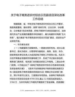 关于电子商务进农村综合示范县项目深化改革工作总结