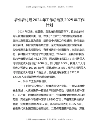 农业农村局2024年工作总结及2025年工作计划