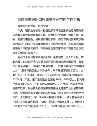 创建国家级出口质量安全示范区工作汇报