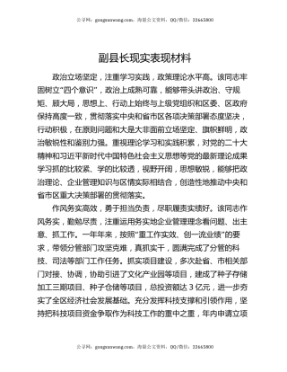 副县长现实表现材料