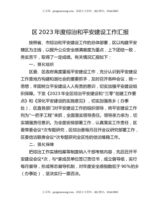 区2023年度综治和平安建设工作汇报