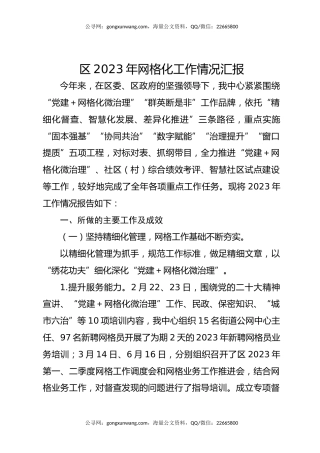 区2023年网格化工作情况汇报