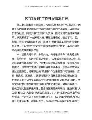 区“双报到”工作开展情况汇报
